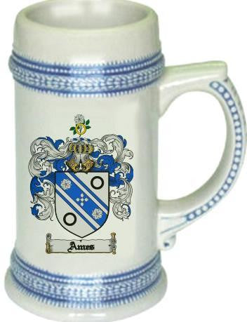 Ames family crest stein coat of arms tankard mug