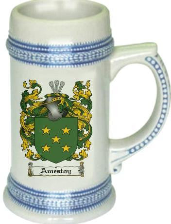 Amestoy family crest stein coat of arms tankard mug