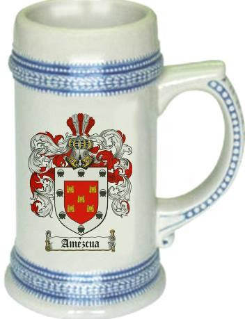 Amezcua family crest stein coat of arms tankard mug