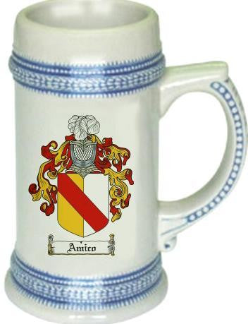 Amico family crest stein coat of arms tankard mug