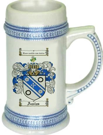 Amies family crest stein coat of arms tankard mug
