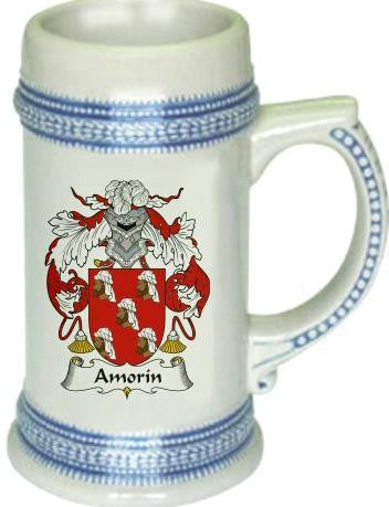 Amorin family crest stein coat of arms tankard mug