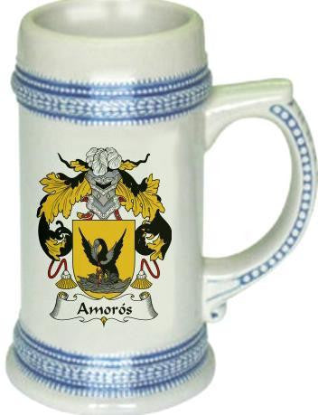 Amoros family crest stein coat of arms tankard mug