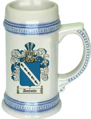 Amyotte family crest stein coat of arms tankard mug