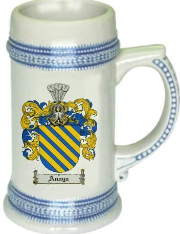 Anaya family crest stein coat of arms tankard mug