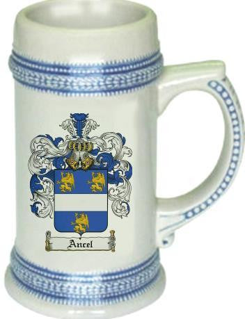 Ancel family crest stein coat of arms tankard mug