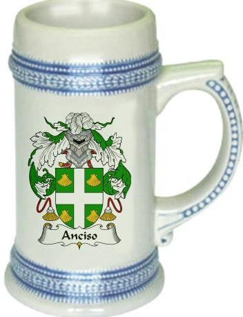 Anciso family crest stein coat of arms tankard mug