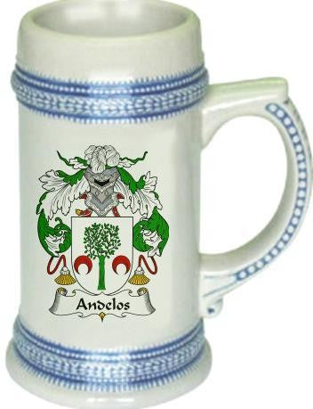 Andelos family crest stein coat of arms tankard mug