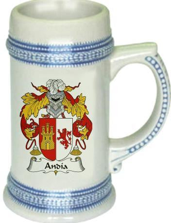 Andia family crest stein coat of arms tankard mug