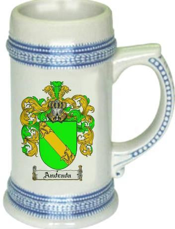 Andrada family crest stein coat of arms tankard mug