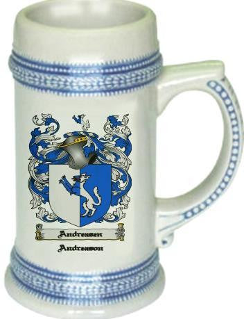 Andreasen- family crest stein coat of arms tankard mug