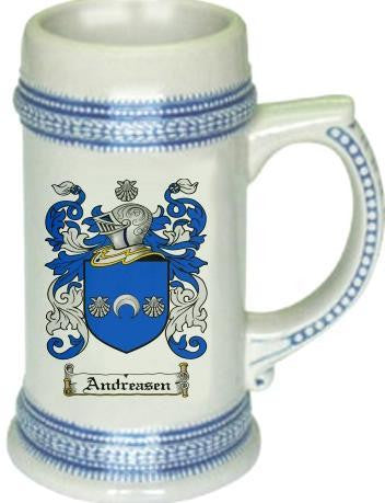 Andreasen family crest stein coat of arms tankard mug