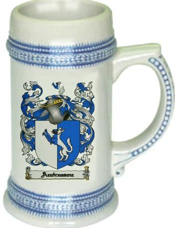 Andreason- family crest stein coat of arms tankard mug