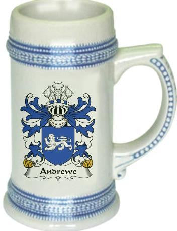 Andrewe family crest stein coat of arms tankard mug