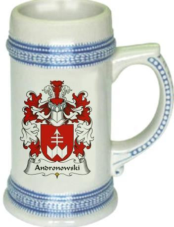 Andronowski family crest stein coat of arms tankard mug