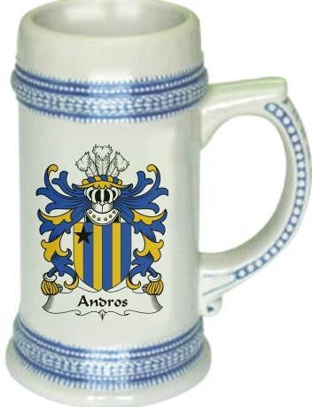 Andros family crest stein coat of arms tankard mug