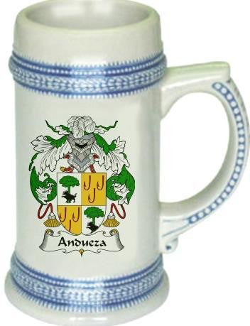 Andueza family crest stein coat of arms tankard mug