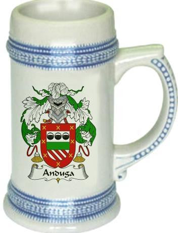Anduga family crest stein coat of arms tankard mug