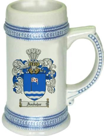 Andujar family crest stein coat of arms tankard mug