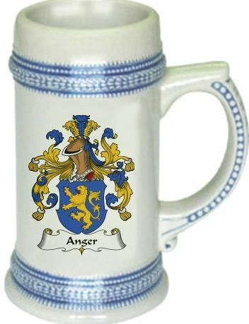 Anger family crest stein coat of arms tankard mug