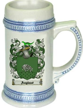 Angland family crest stein coat of arms tankard mug