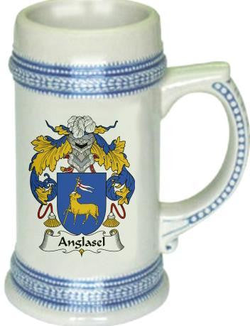 Anglasel family crest stein coat of arms tankard mug