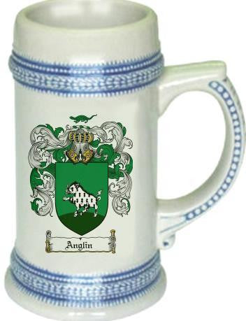 Anglin family crest stein coat of arms tankard mug
