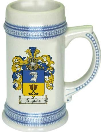 Anglois family crest stein coat of arms tankard mug