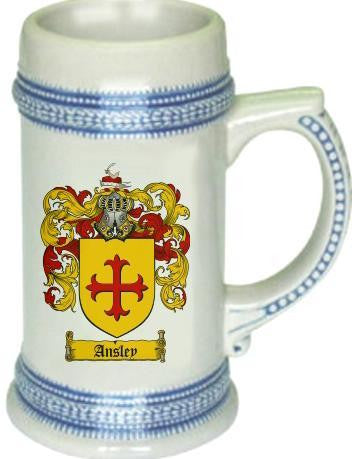 Ansley family crest stein coat of arms tankard mug