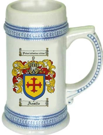 Anslie family crest stein coat of arms tankard mug