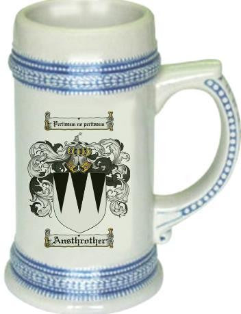 Ansthrother family crest stein coat of arms tankard mug