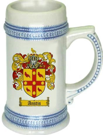 Anstis family crest stein coat of arms tankard mug