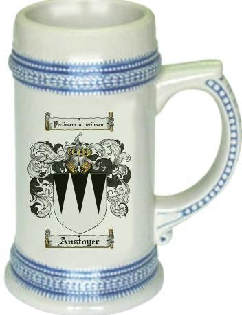 Anstoyer family crest stein coat of arms tankard mug