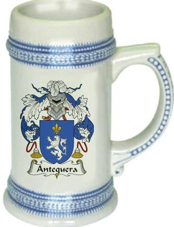 Antequera family crest stein coat of arms tankard mug