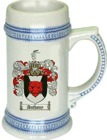 Anthony family crest stein coat of arms tankard mug