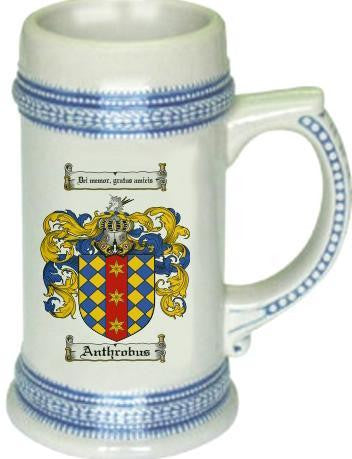 Anthrobus family crest stein coat of arms tankard mug