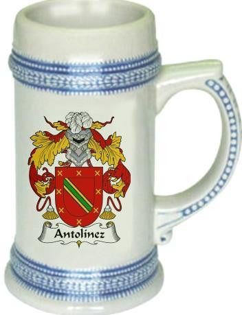 Antolinez family crest stein coat of arms tankard mug