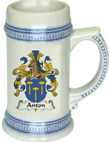 Anton family crest stein coat of arms tankard mug