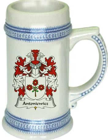 Antoniewicz family crest stein coat of arms tankard mug