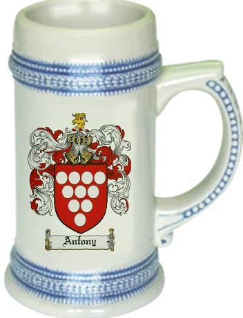 Antony family crest stein coat of arms tankard mug