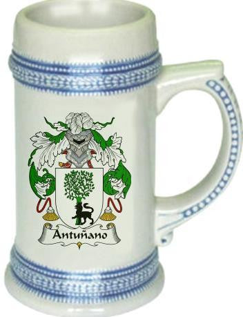 Antunano family crest stein coat of arms tankard mug
