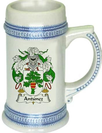 Antunez family crest stein coat of arms tankard mug