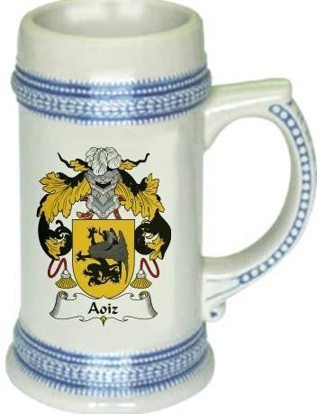 Aoiz family crest stein coat of arms tankard mug
