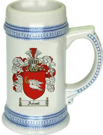 Aoust family crest stein coat of arms tankard mug