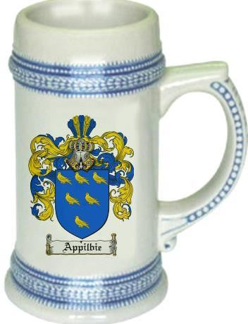 Appilbie family crest stein coat of arms tankard mug