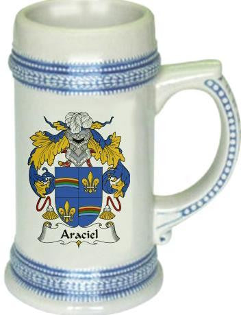 Araciel family crest stein coat of arms tankard mug