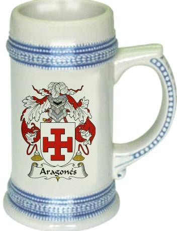 Aragones family crest stein coat of arms tankard mug