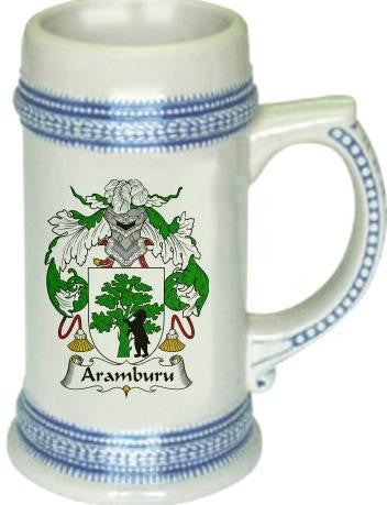 Aramburu family crest stein coat of arms tankard mug