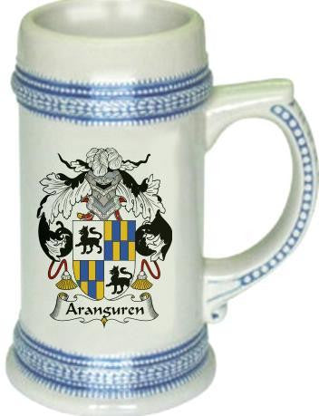 Aranguren family crest stein coat of arms tankard mug