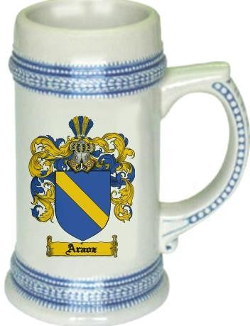 Araoz family crest stein coat of arms tankard mug